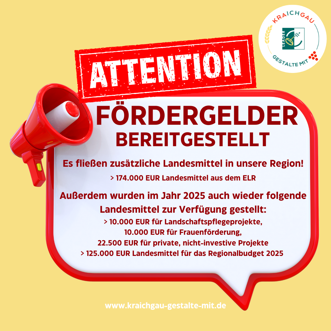 Mehr über den Artikel erfahren Fördergelder bereitgestellt – Zusätzliche Fördergelder für die LEADER-Kraichgau-Kulisse!