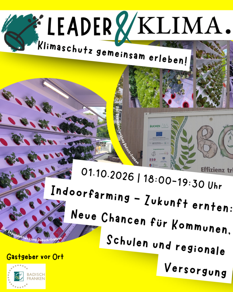 Veranstaltung LEADER & Klima: Indoorfarming – Zukunft ernten: Neue Chancen für Kommunen, Schulen und regionale Versorgung